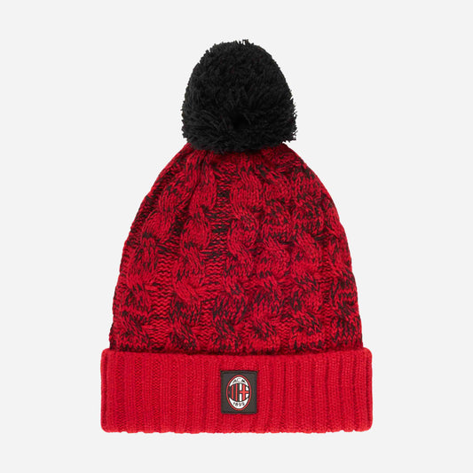 BERRETTO MILAN A TRECCE CON POMPON E PATCH LOGO