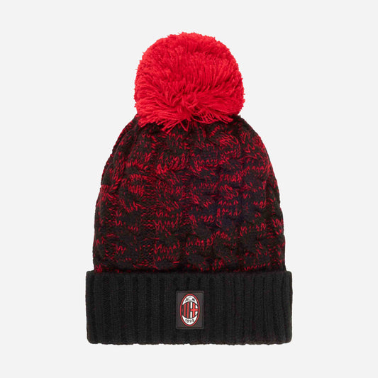 BERRETTO MILAN A TRECCE CON POMPON E PATCH LOGO