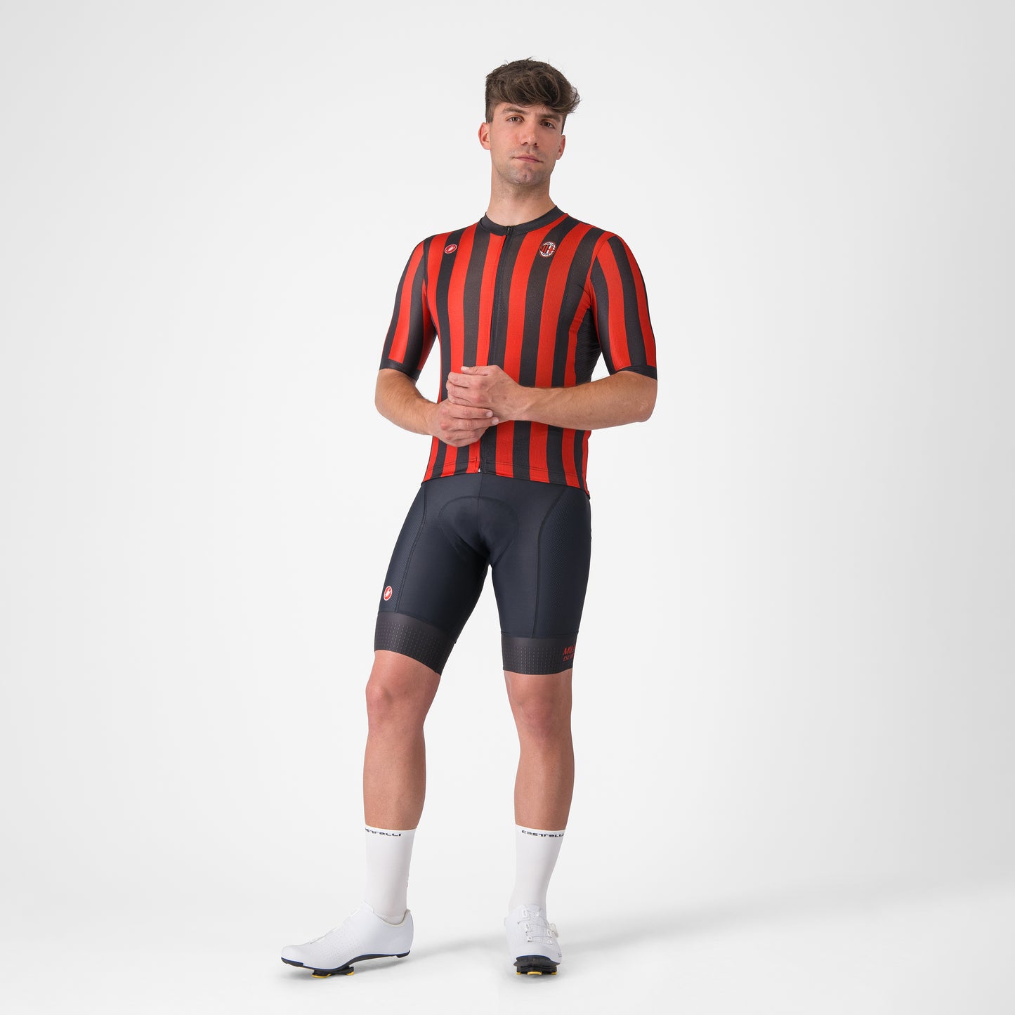 CASTELLI X AC MILAN RED AND BLACK STRIPED CYCLING JERSEY
