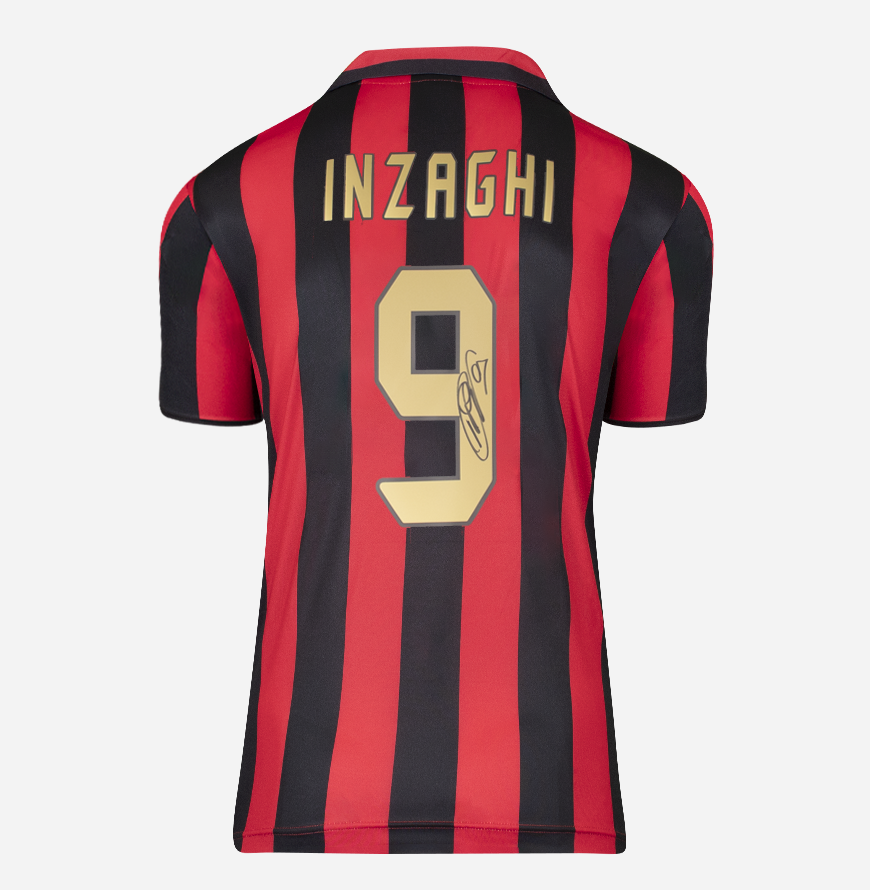 Inzaghi AC Milan Back Signed and Framed Home Shirt Gold