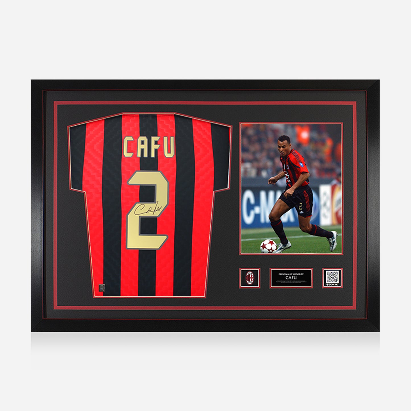 CAFU AC MILAN SIGNED AND FRAMED HOME JERSEY WITH PHOTO