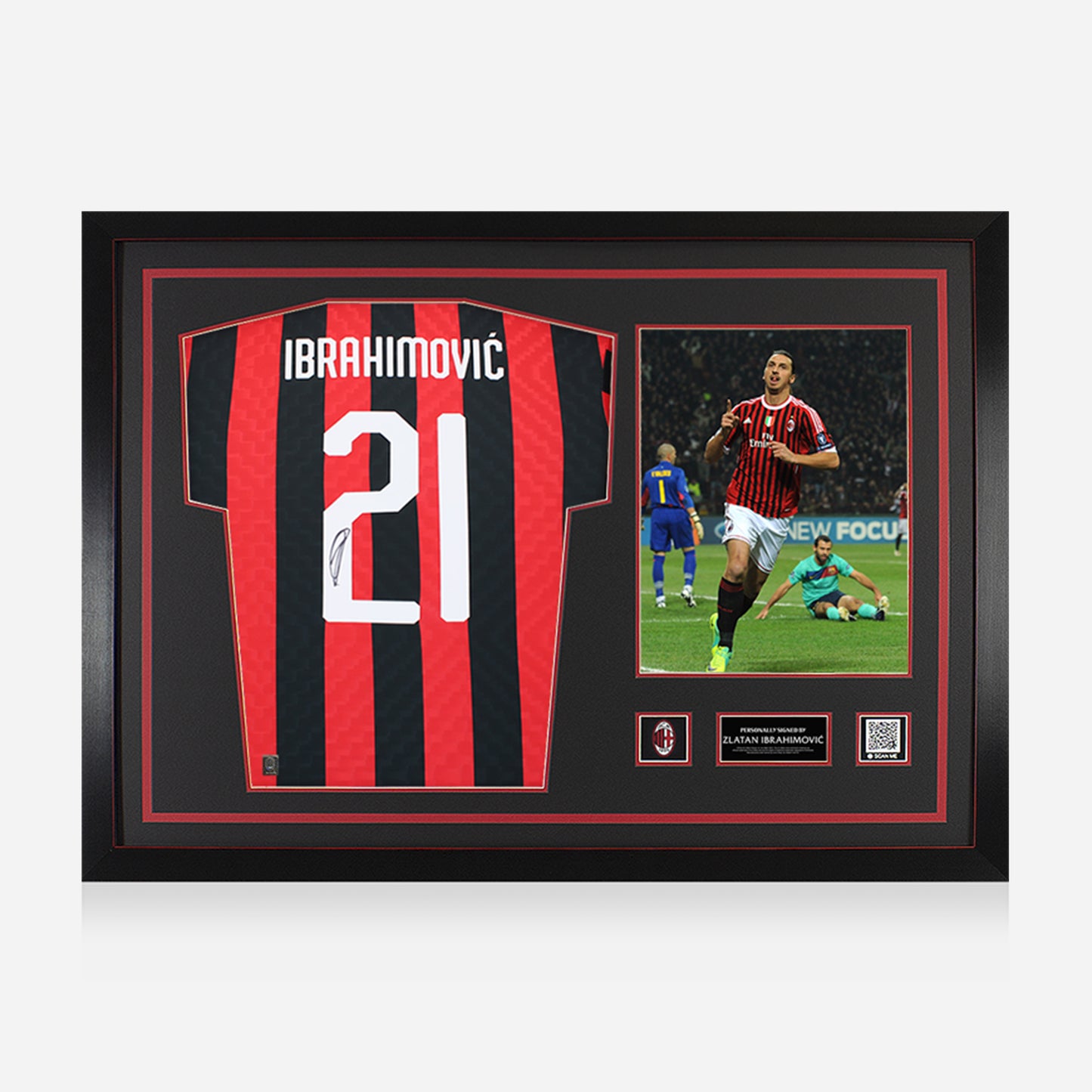 IBRAHIMOVIC AC MILAN SIGNED AND FRAMED HOME JERSEY WITH PHOTO