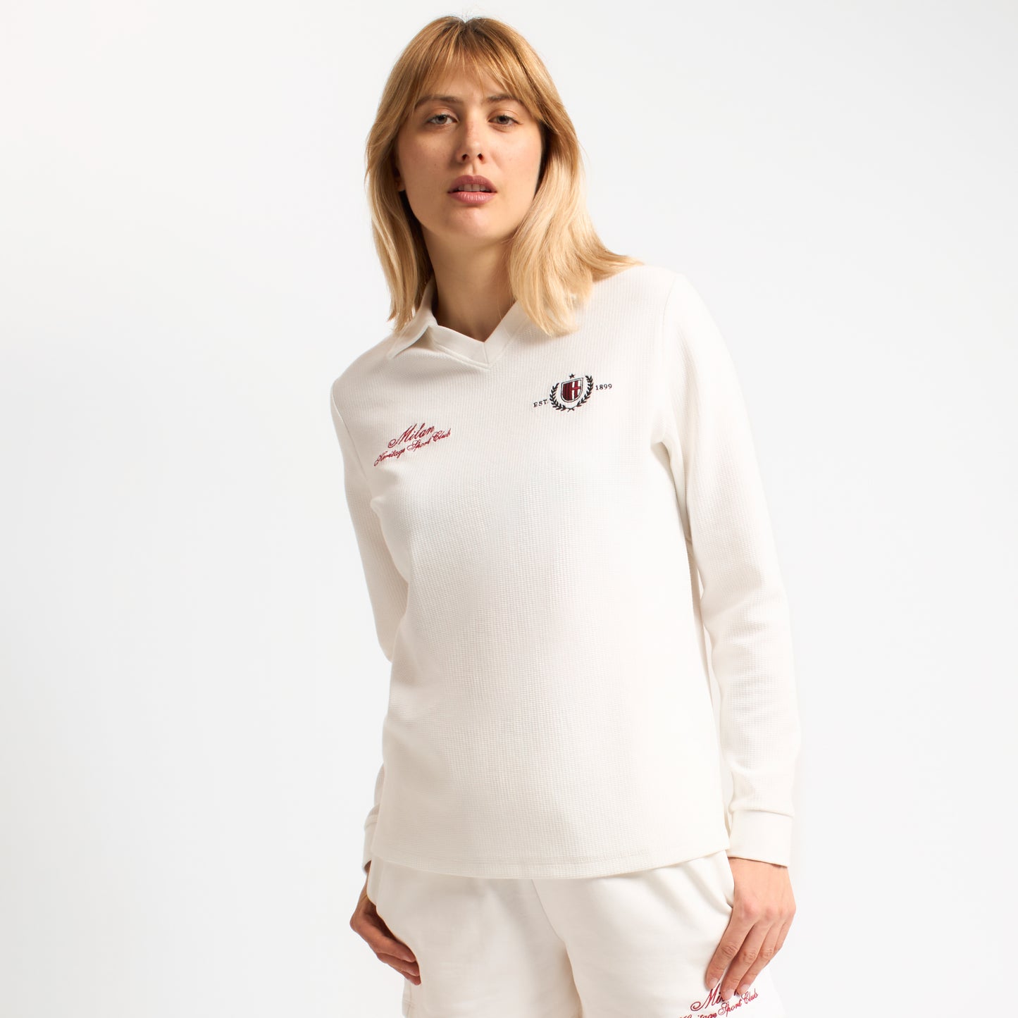 AC MILAN WOMEN'S WHITE LONG SLEEVE POLO WITH EMBROIDERY