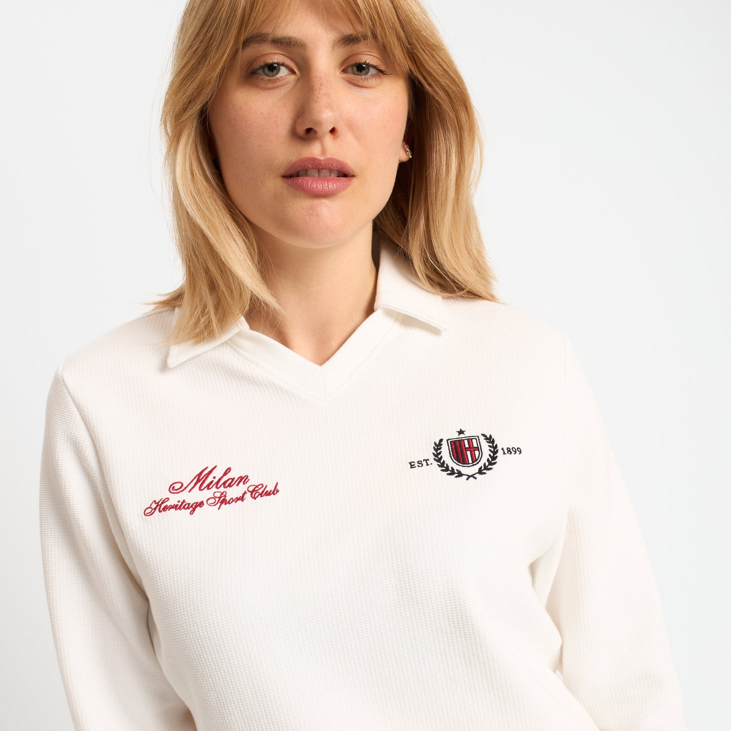 AC MILAN WOMEN'S WHITE LONG SLEEVE POLO WITH EMBROIDERY