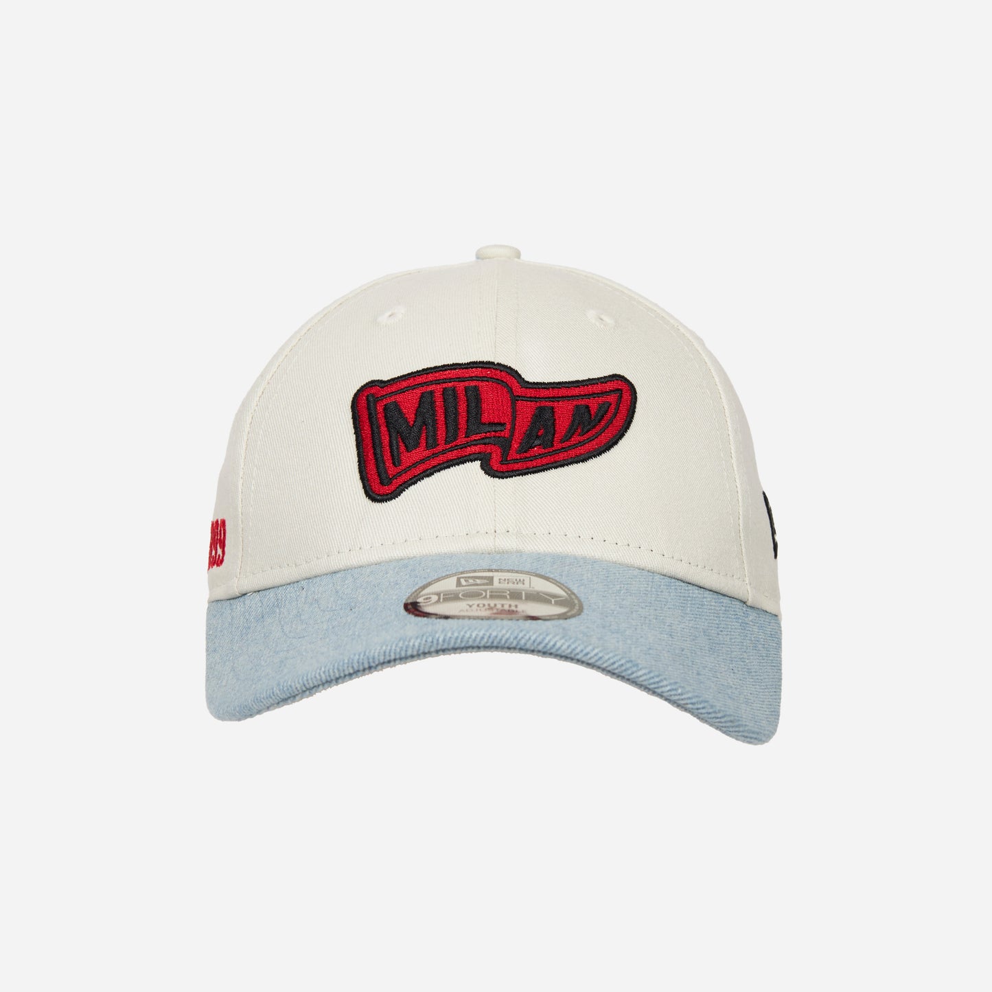 CAPPELLINO RAGAZZO 9FORTY® NEW ERA X AC MILAN BIANCO CON VISIERA IN DENIM