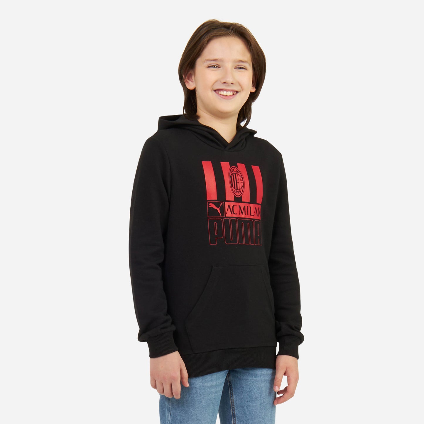 FELPA MILAN BAMBINO CON CAPPUCCIO E STAMPA