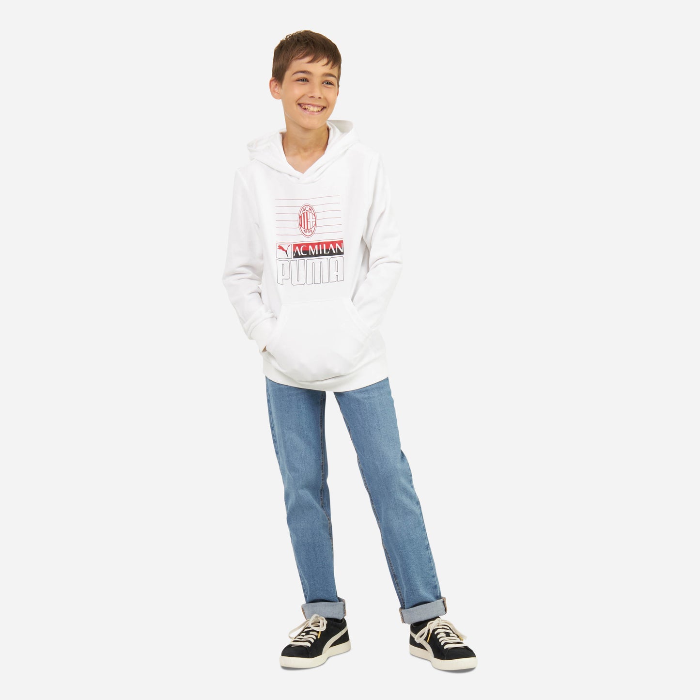 FELPA MILAN BAMBINO CON CAPPUCCIO E STAMPA