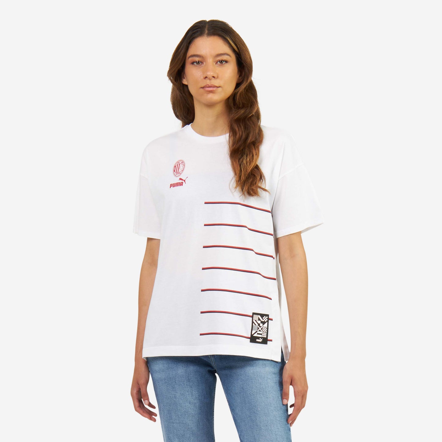 T-SHIRT MILAN DONNA CON STAMPE E SPACCHI LATERALI