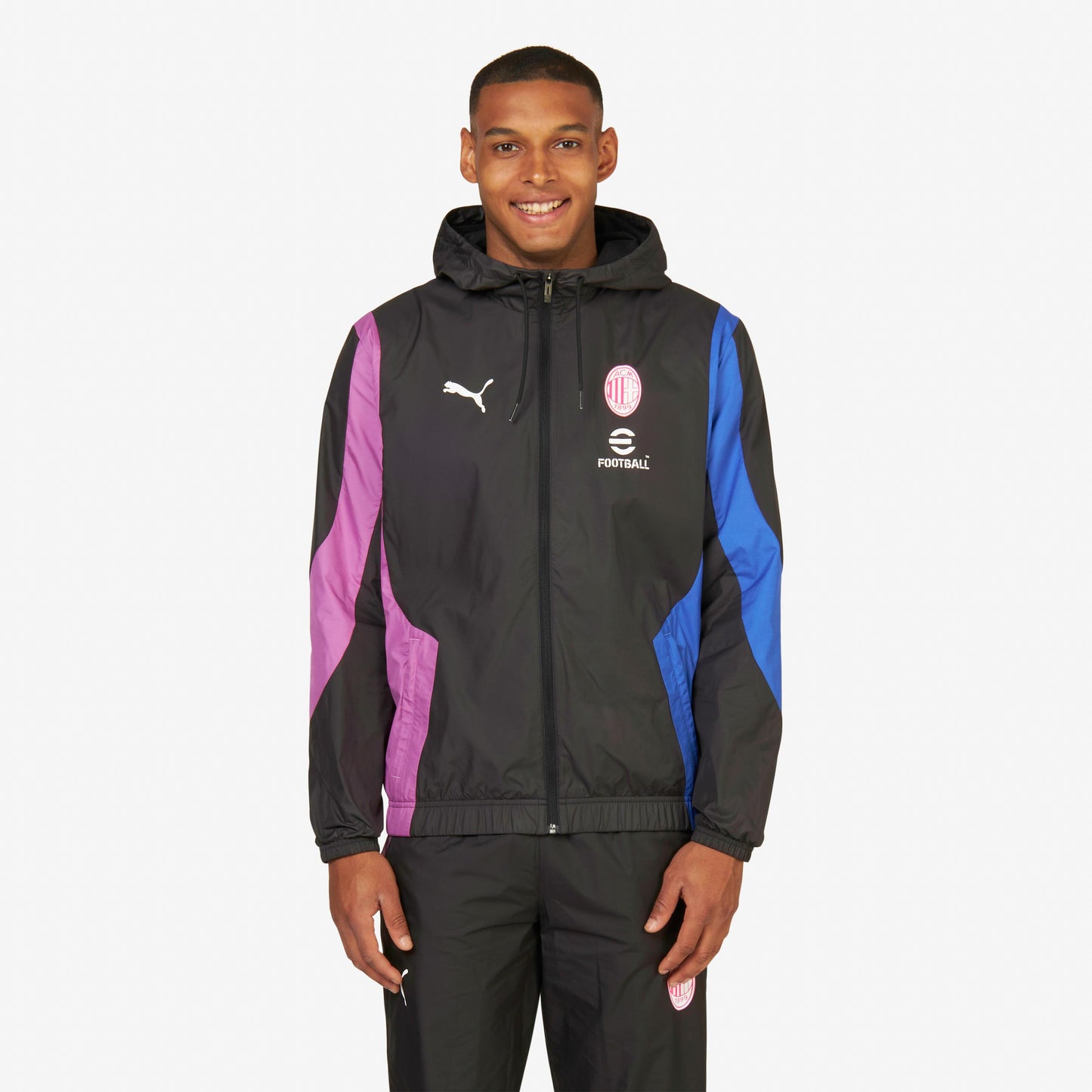 MILAN PREMATCH 2023/24 JACKET WITH ZIPPER AND HOOD