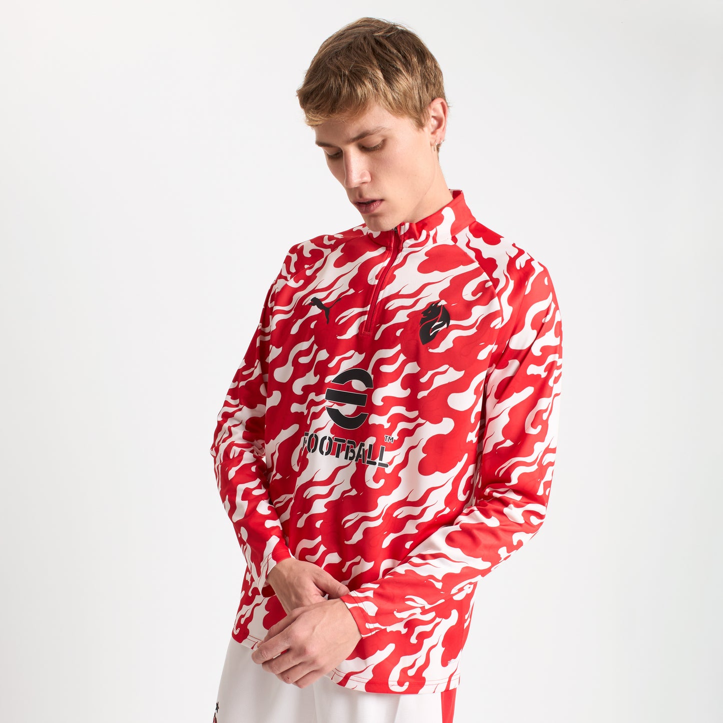 MILAN PREMATCH 2025/26 RED AND WHITE 1/4 ZIP TOP