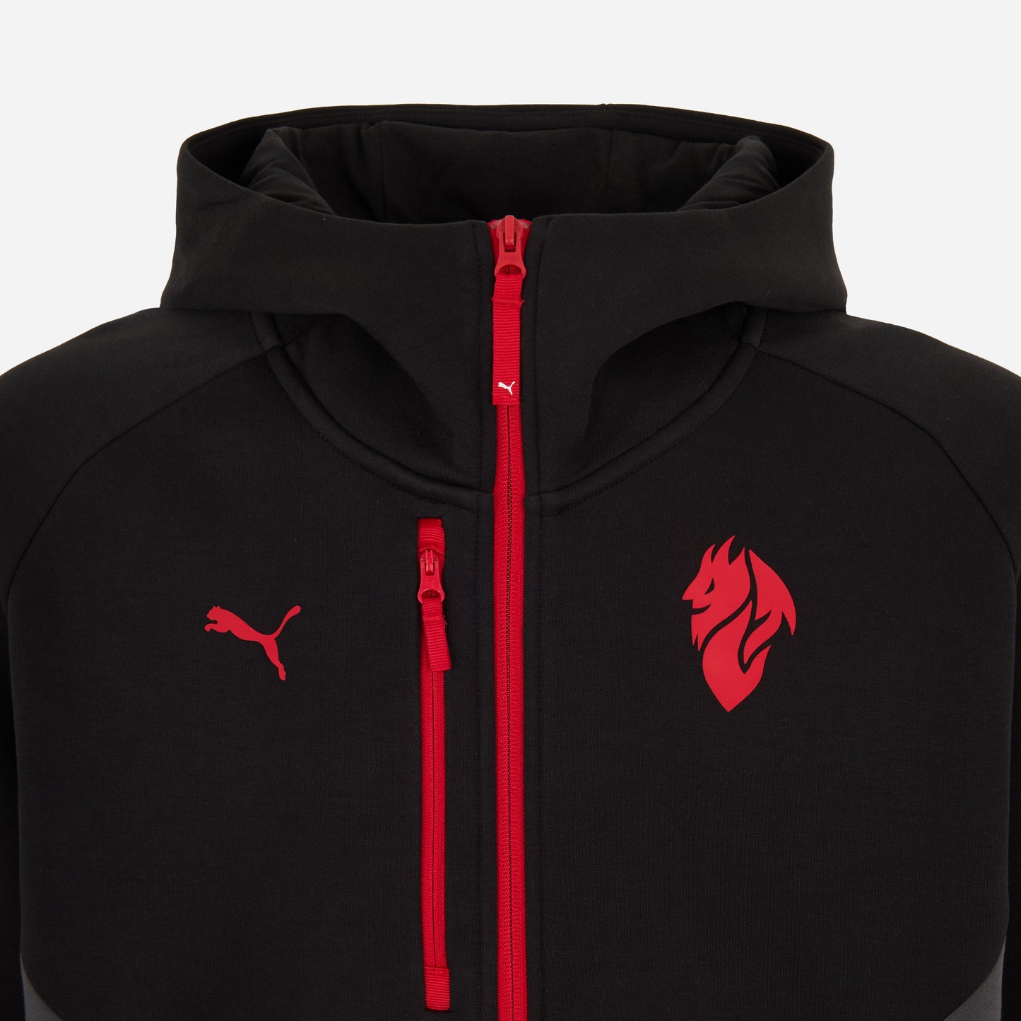 FELPA NERA MILAN PUMATECH 2025/26 CON ZIP E CAPPUCCIO