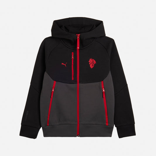 MILAN PUMATECH 2025/26 KIDS' BLACK JACKET WITH ZIPPER AND HOOD