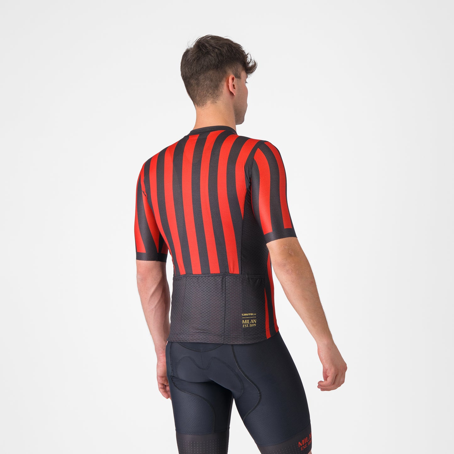 CASTELLI X AC MILAN RED AND BLACK STRIPED CYCLING JERSEY