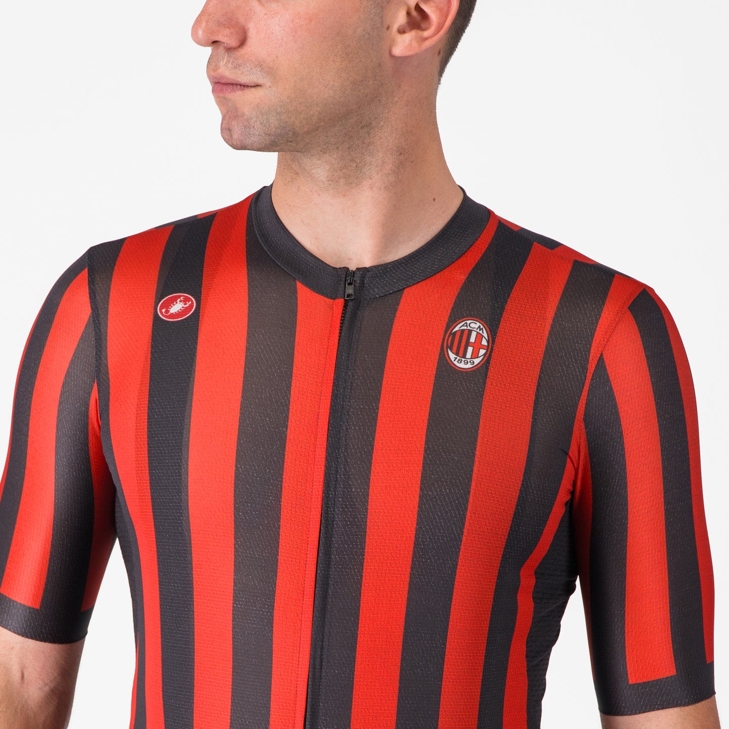 CASTELLI X AC MILAN RED AND BLACK STRIPED CYCLING JERSEY