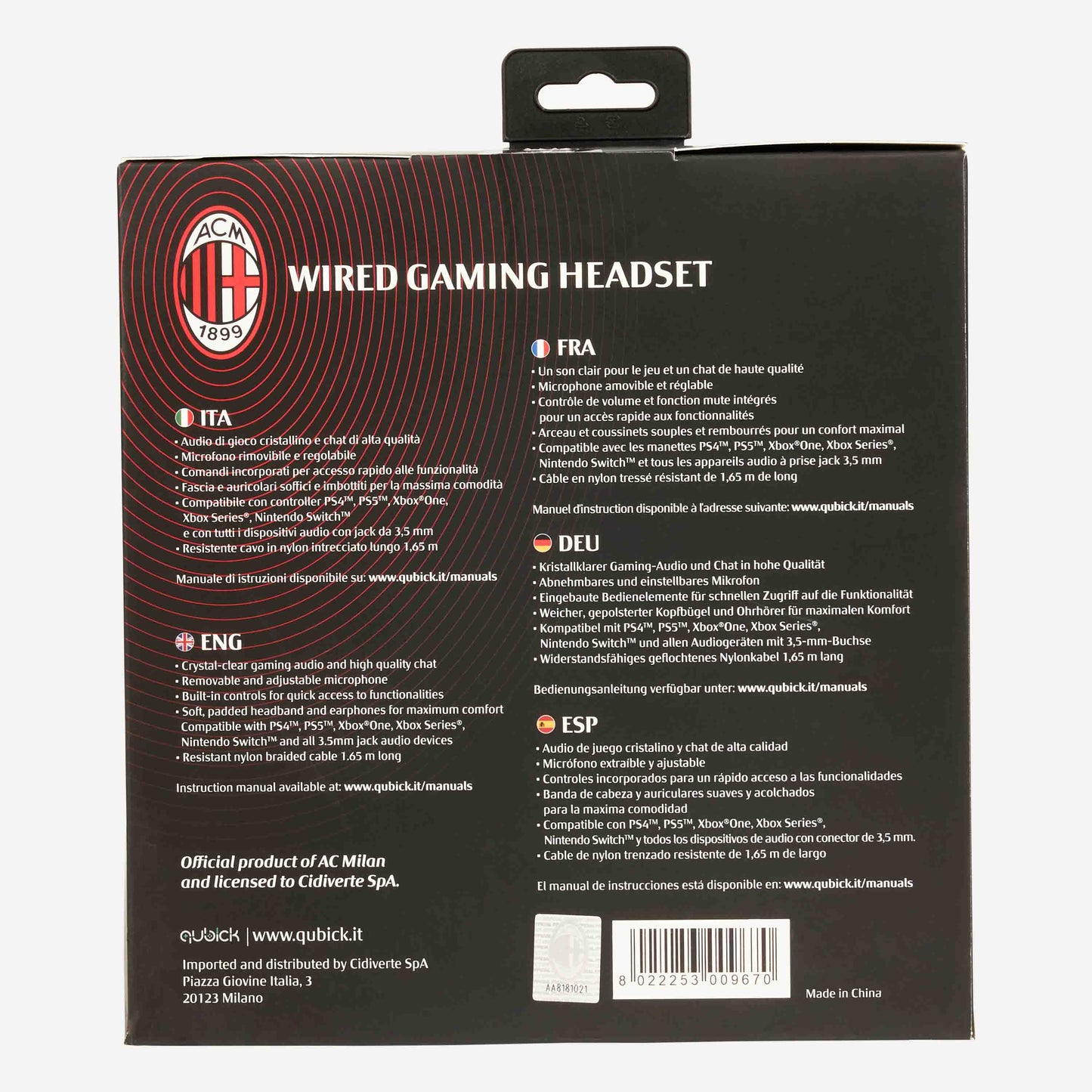 Wired Gaming Headset AC MILAN