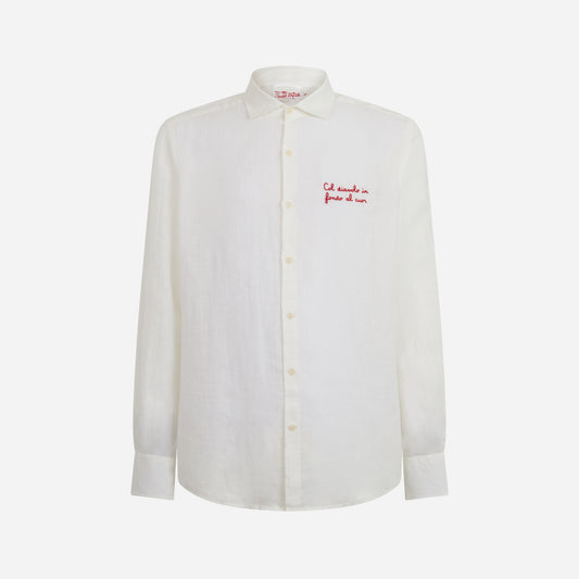 CAMICIA "COL DIAVOLO IN FONDO AL CUOR" DI LINO BIANCA AC MILAN X MC2 SAINT BARTH