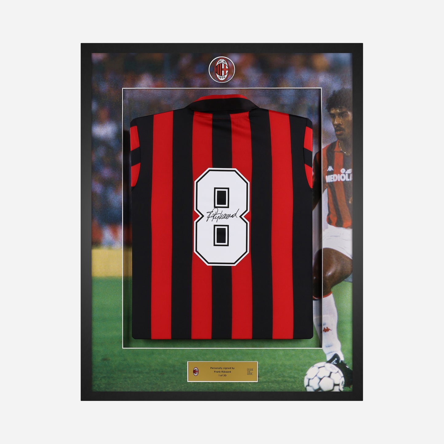 RIJKAARD AC MILAN SIGNED AND FRAMED HOME JERSEY 1988/89
