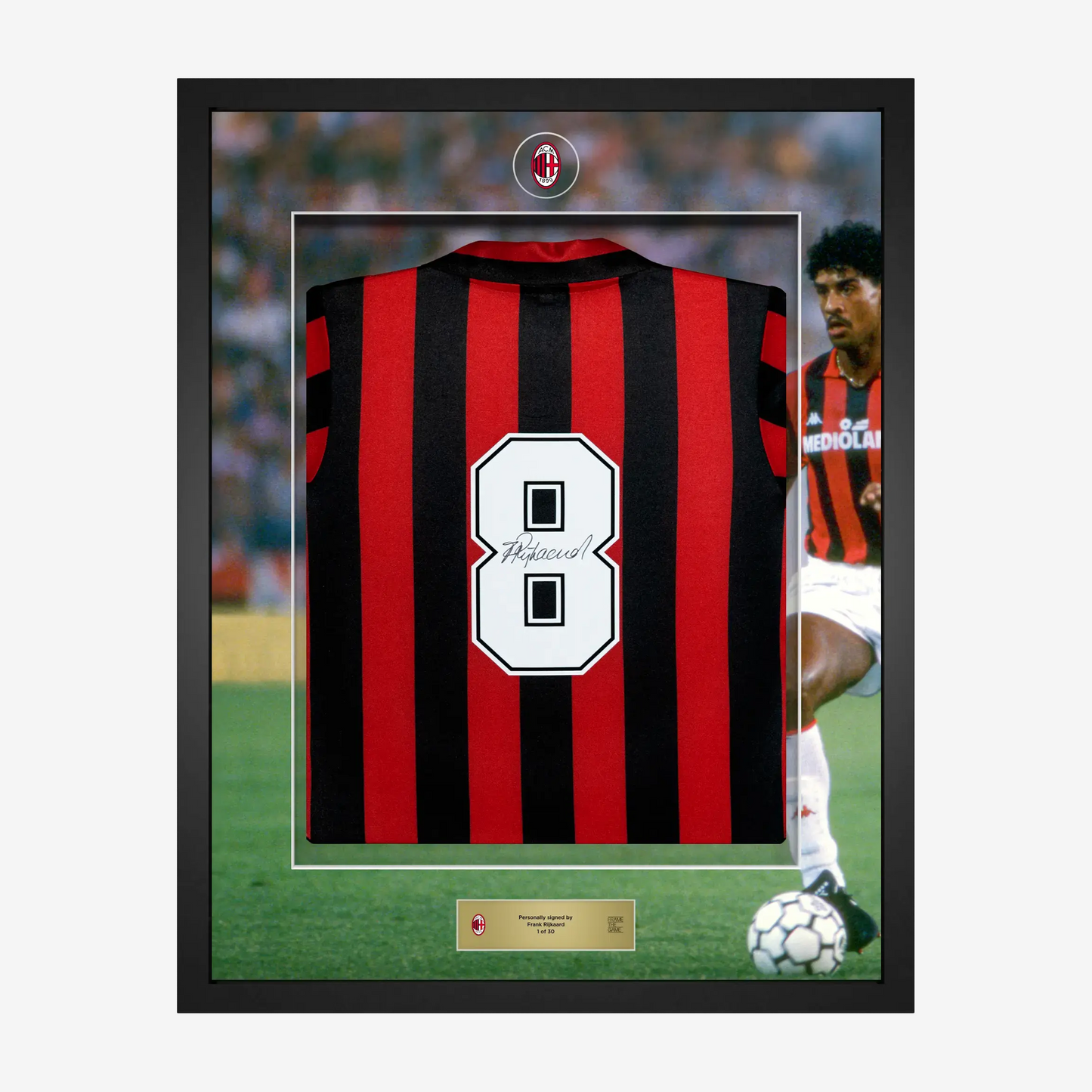 RIJKAARD AC MILAN SIGNED AND FRAMED HOME JERSEY 1988/89