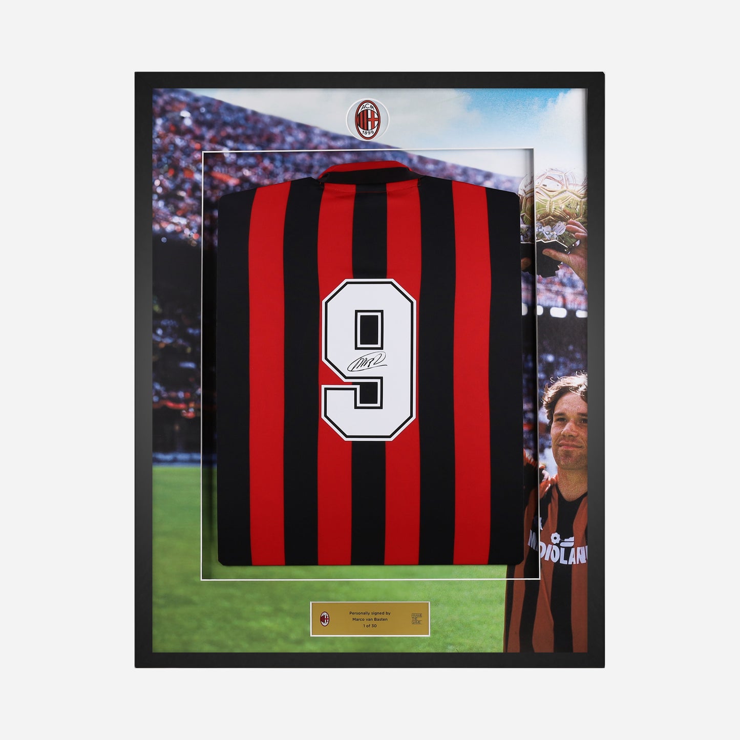 VAN BASTEN AC MILAN SIGNED AND FRAMED HOME JERSEY 1988/89