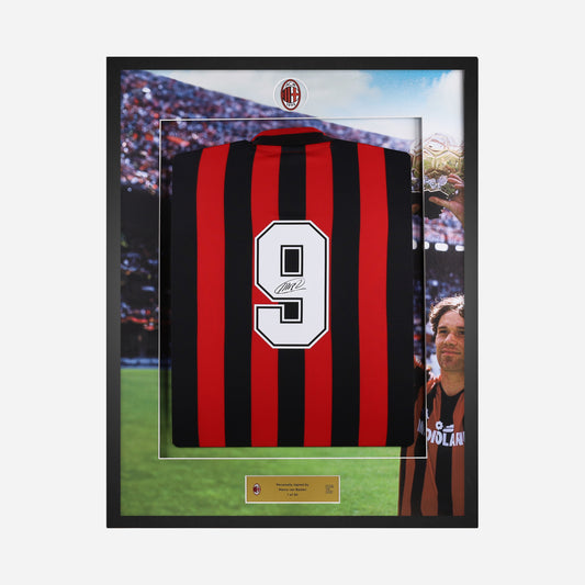 VAN BASTEN AC MILAN SIGNED AND FRAMED HOME JERSEY 1988/89