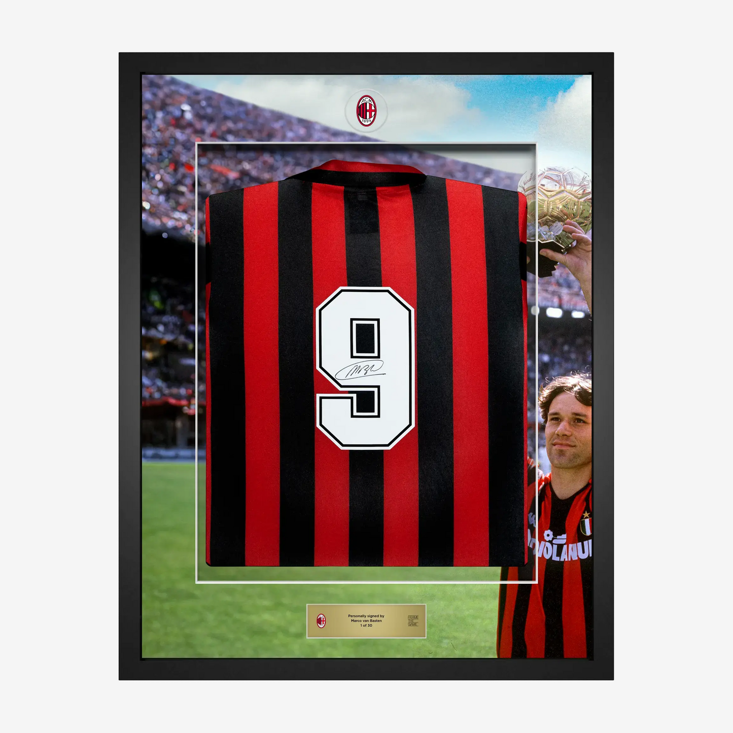VAN BASTEN AC MILAN SIGNED AND FRAMED HOME JERSEY 1988/89