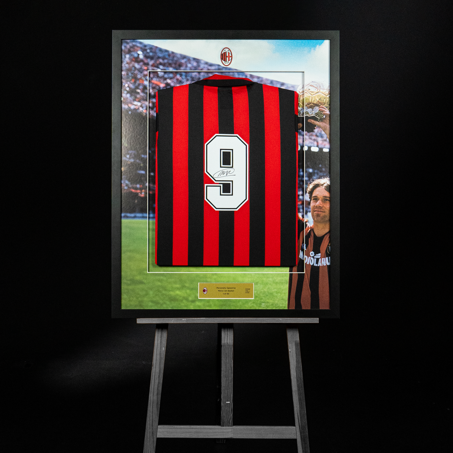VAN BASTEN AC MILAN SIGNED AND FRAMED HOME JERSEY 1988/89