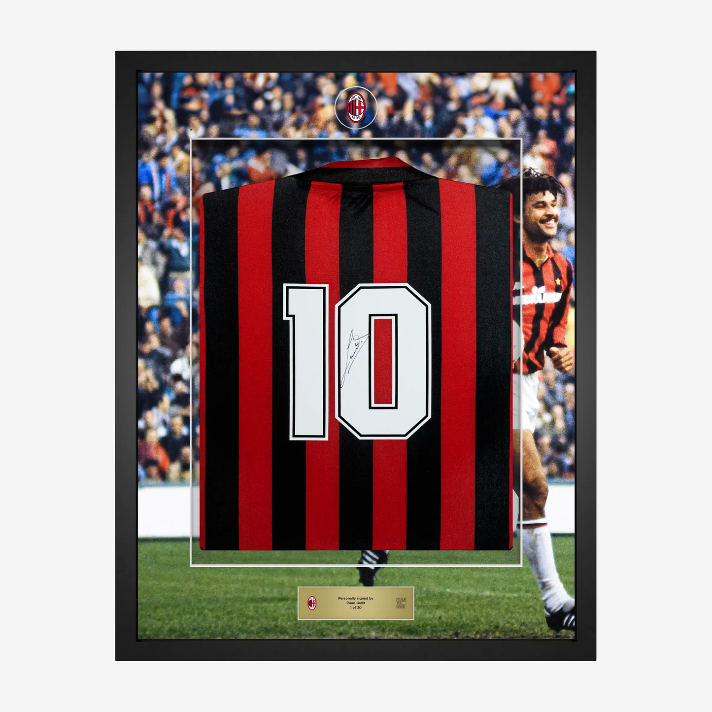 GULLIT AC MILAN SIGNED AND FRAMED HOME JERSEY 1988/89