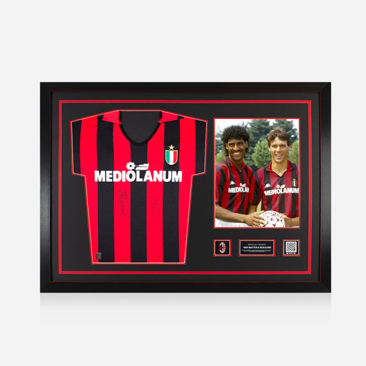 Marco van Basten & Frank Rijkaard Official AC Milan Front Signed and Framed Retro Home Shirt