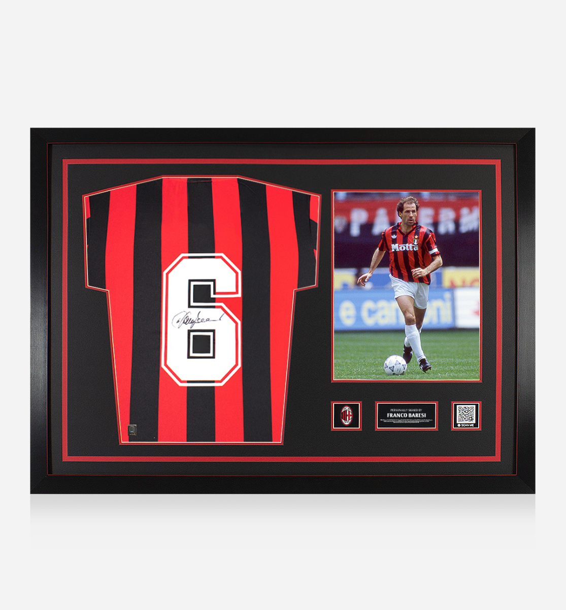 Franco Baresi AC Milan Back Signed and Framed Home Shirt 1988