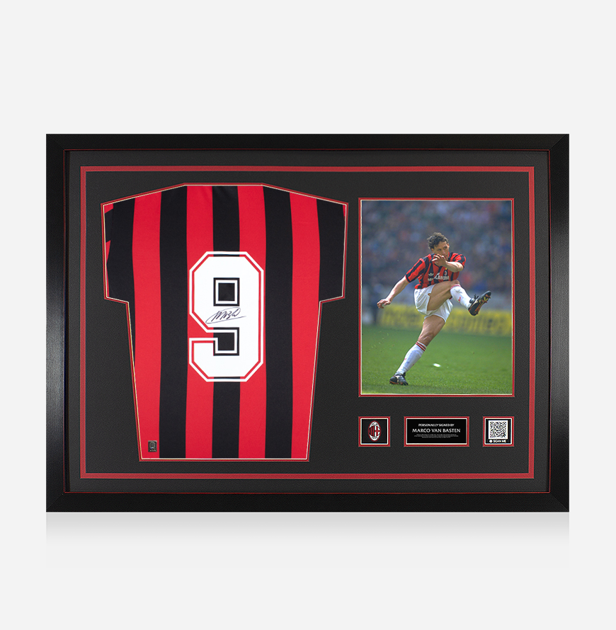 Marco Van Basten AC Milan Back Signed and Framed Home Shirt 1988