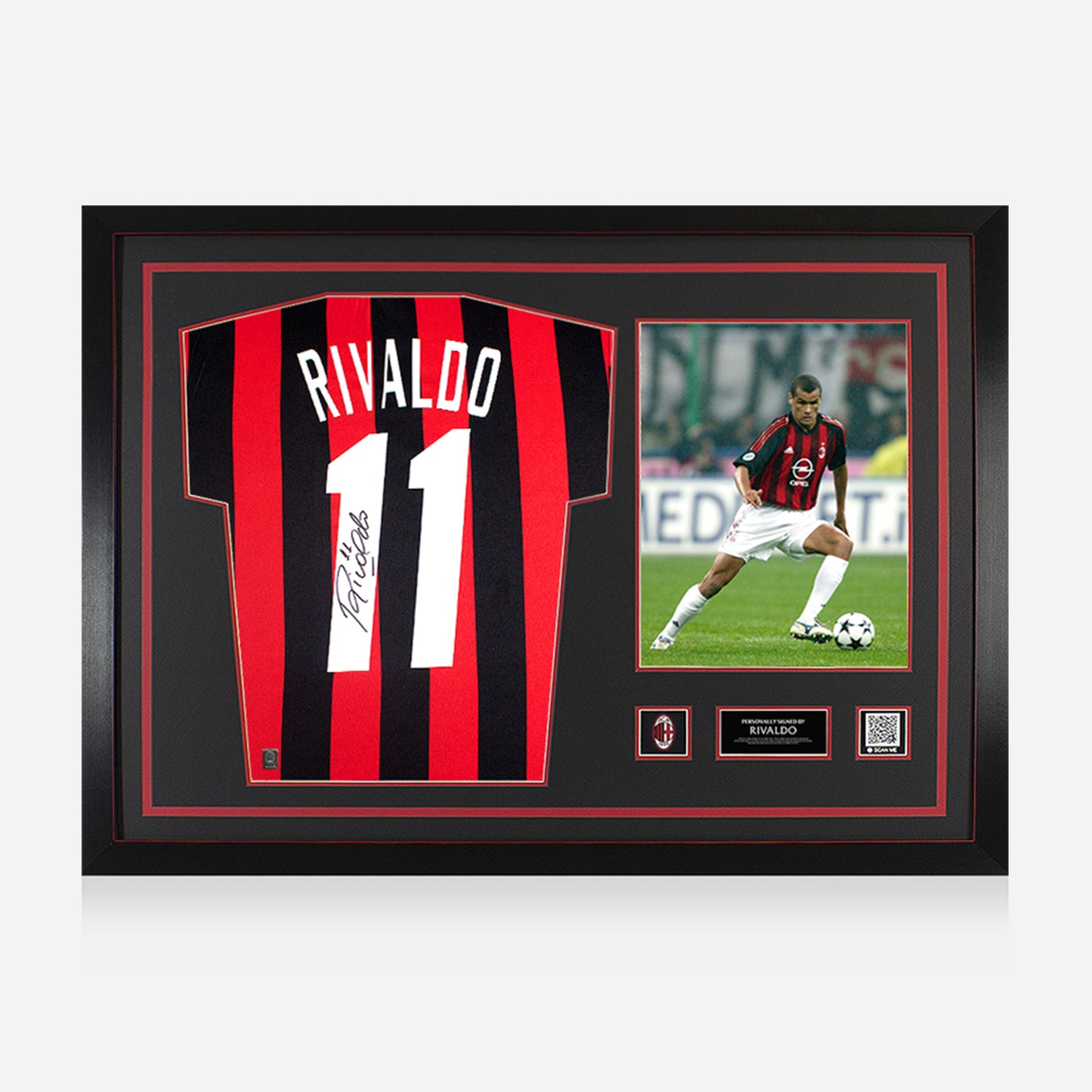RIVALDO AC MILAN SIGNED AND FRAMED HOME JERSEY WITH PHOTO