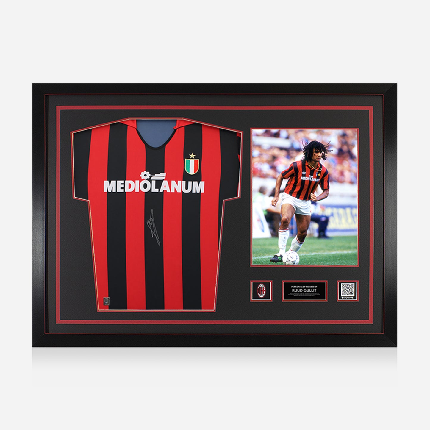 GULLIT AC MILAN SIGNED AND FRAMED HOME JERSEY WITH PHOTOTO