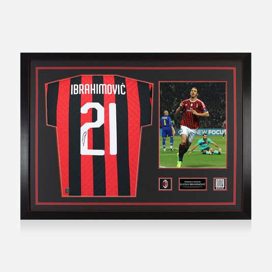 IBRAHIMOVIC AC MILAN SIGNED AND FRAMED HOME JERSEY WITH PHOTO