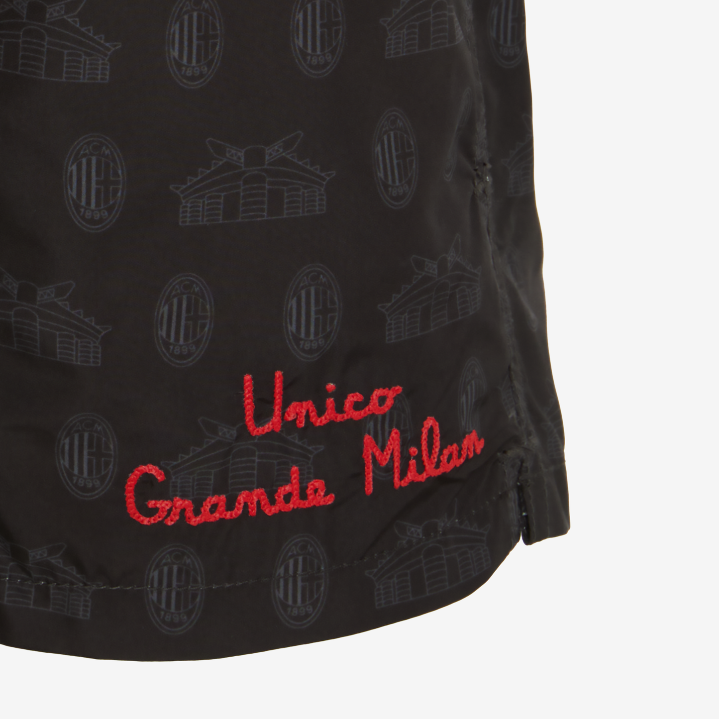 MC2 SAINT BARTH X AC MILAN SWIM SHORTS WITH LOGO AND STADIUM PATTERN