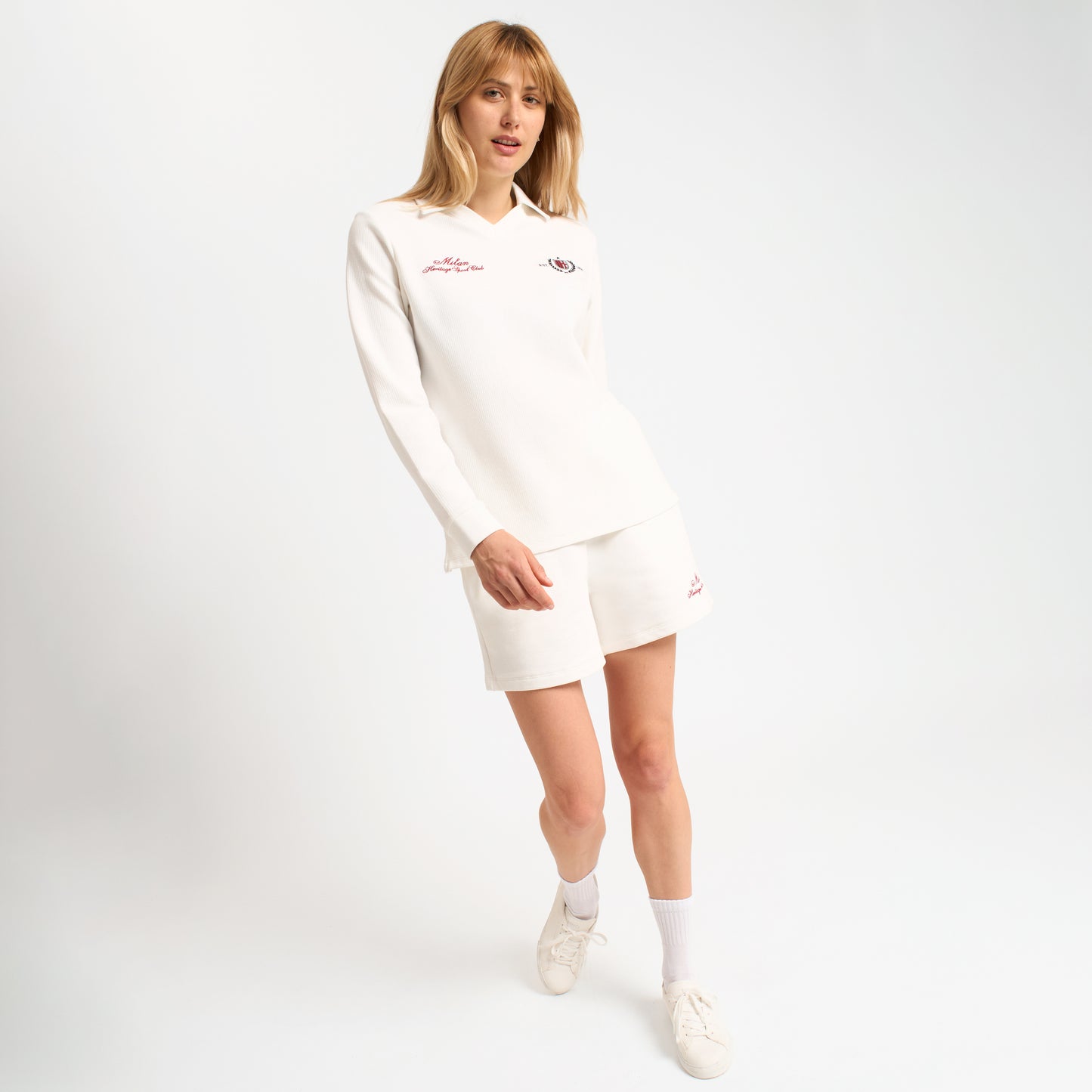 AC MILAN WOMEN'S WHITE LONG SLEEVE POLO WITH EMBROIDERY