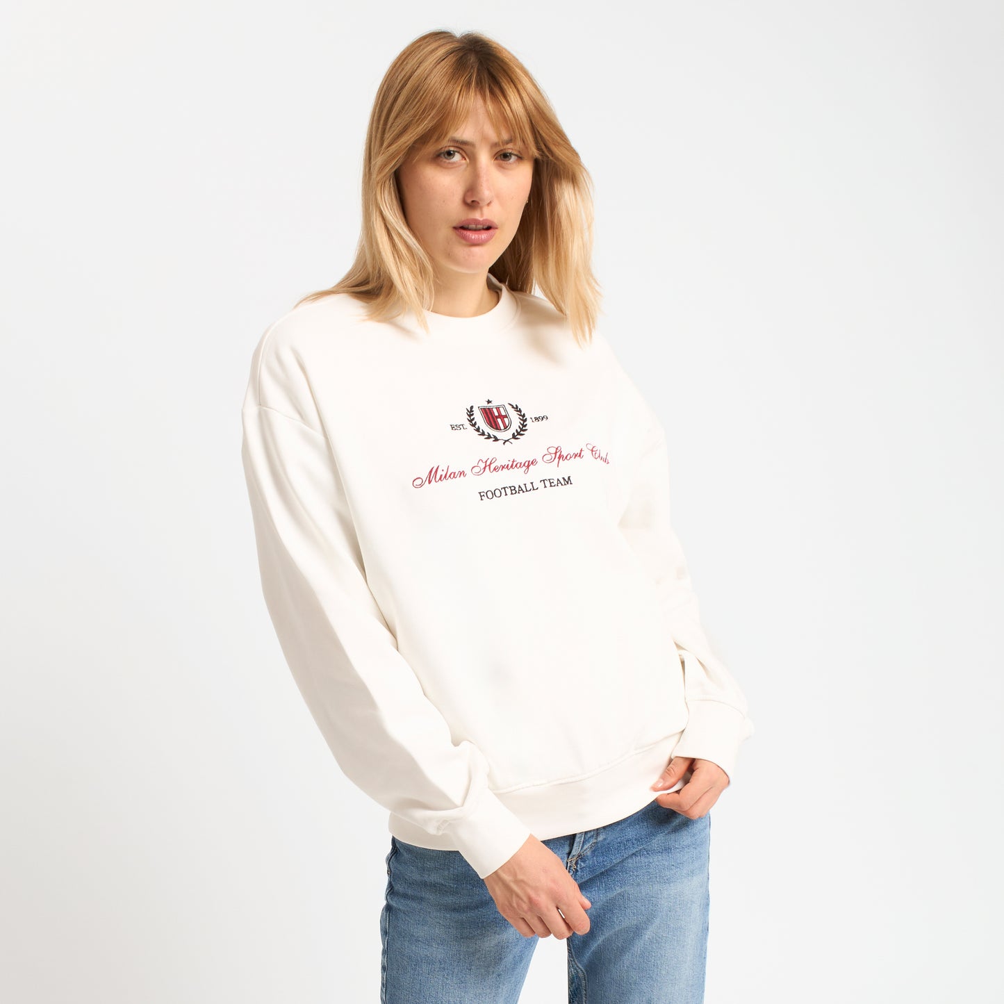 AC MILAN WOMEN'S WHITE SWEATSHIRT WITH EMBROIDERY