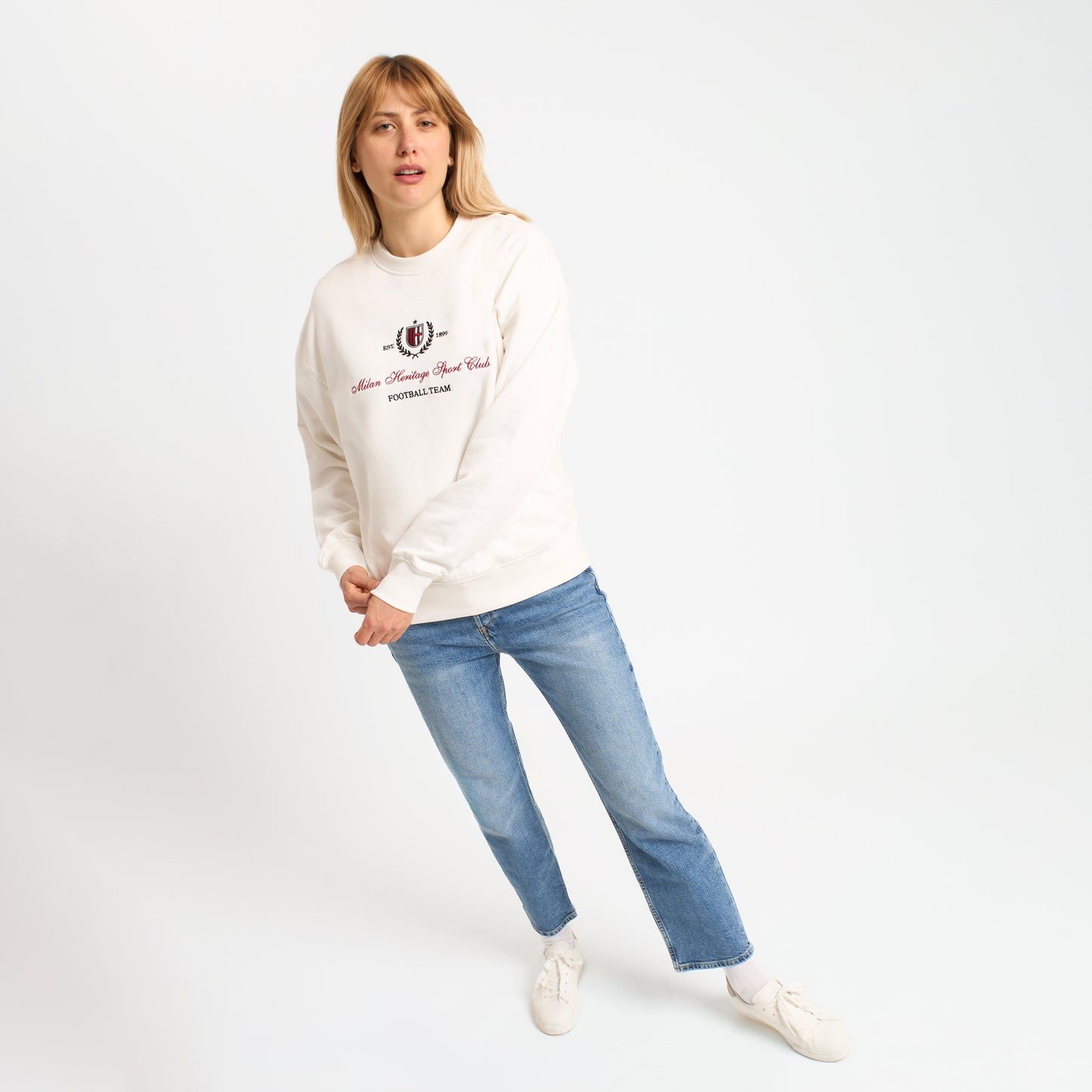 AC MILAN WOMEN'S WHITE SWEATSHIRT WITH EMBROIDERY