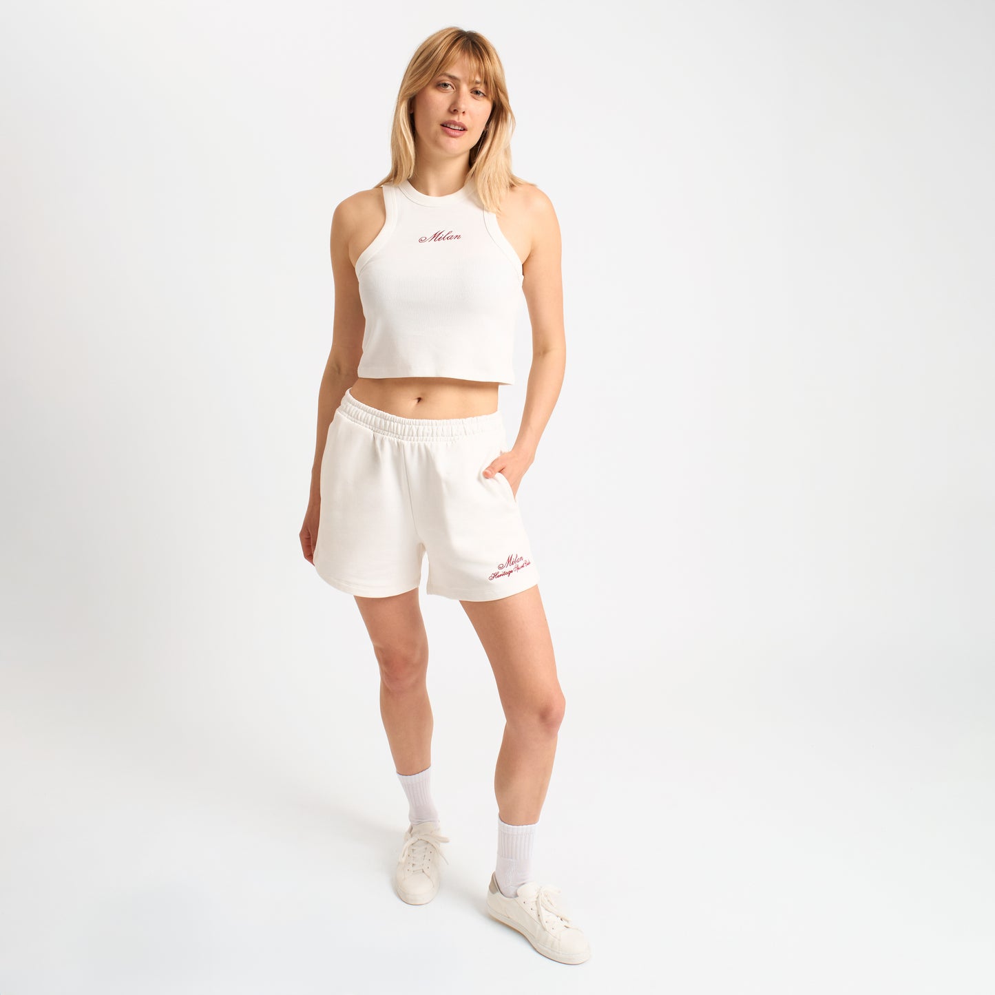 AC MILAN WOMEN'S WHITE SHORTS WITH EMBROIDERY